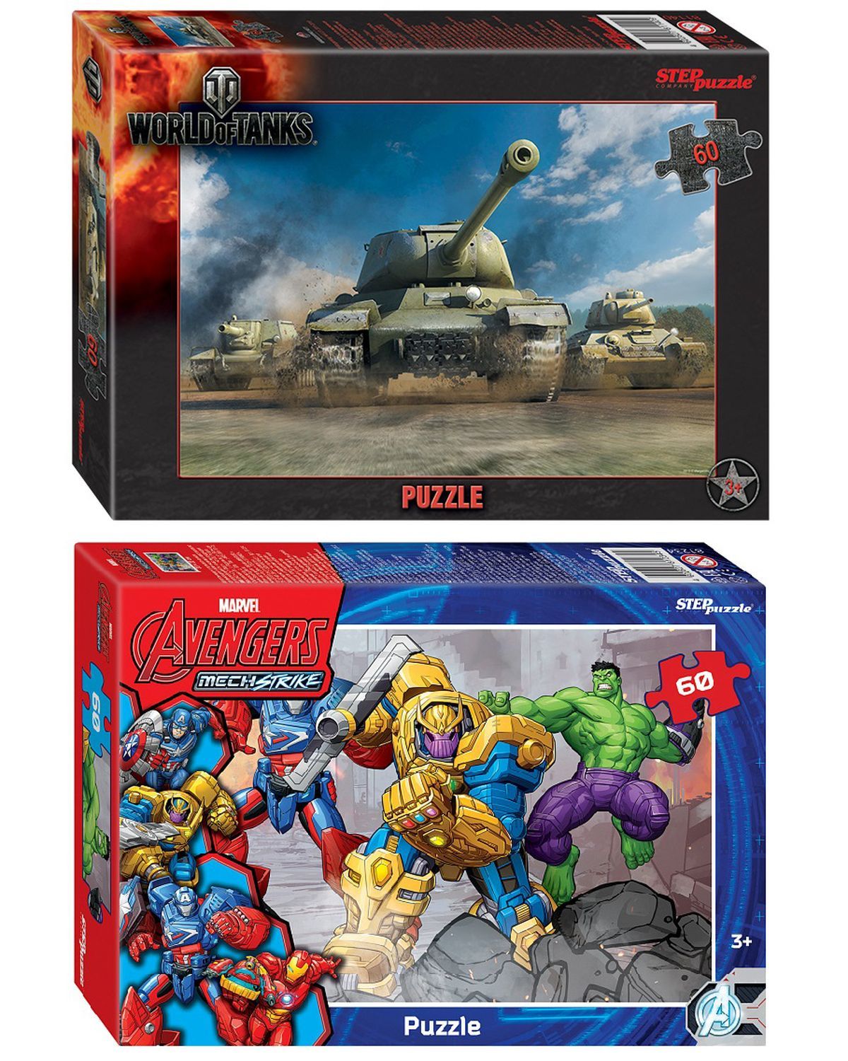 

Пазл Step Puzzle 60 дет. Любимые герои набор 2 шт World of Tanks, Avengers, МДЖ1632