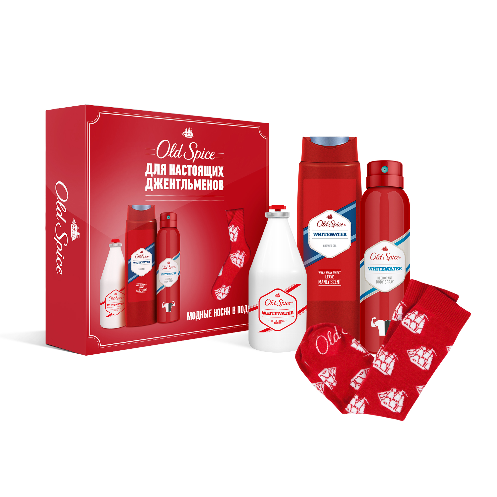 

Подарочный набор Old Spice Whitewater дезодорант+гель д/душа+лосьон п/бритья+носки