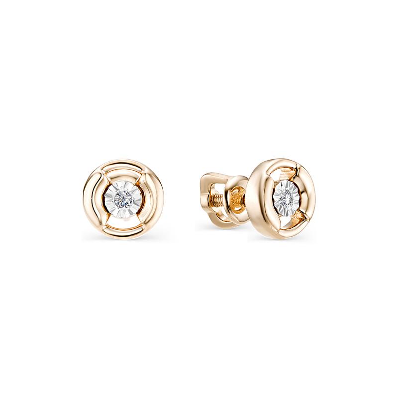 

Серьги-пусеты из красного золота с бриллиантом АЛЬКОР 22371-100, 22371-100
