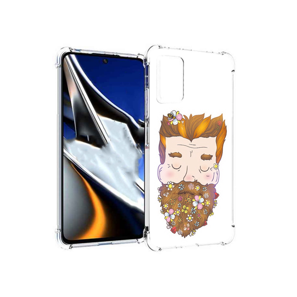 

Чехол MyPads Tocco для Xiaomi Poco X4 Pro 5G мужчина с цветами в бороде, Прозрачный, Tocco