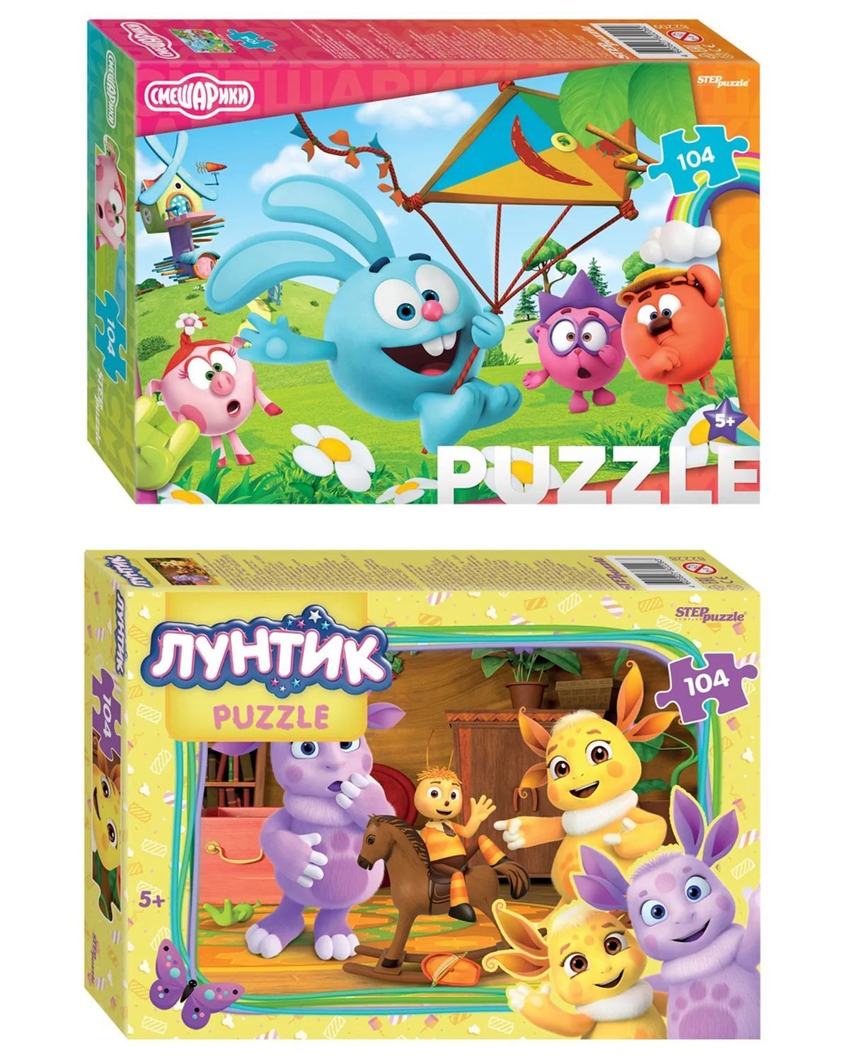 

Пазл Step Puzzle Любимые герои, 104 дет. Набор 2 шт Смешарики, Лунтик 82209, 82228, МДЖ1439