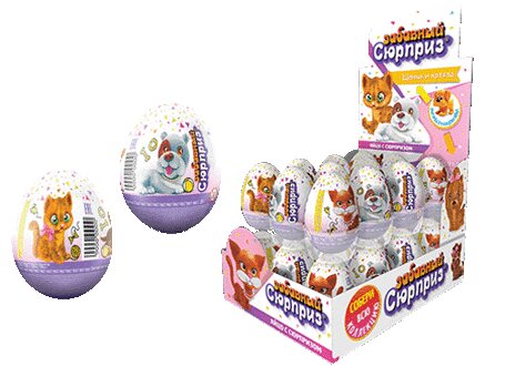 Яйцо шоколадное Сладкая Сказка Забавный сюрприз Щенки и котята с игрушкой, 24 уп х 20 г