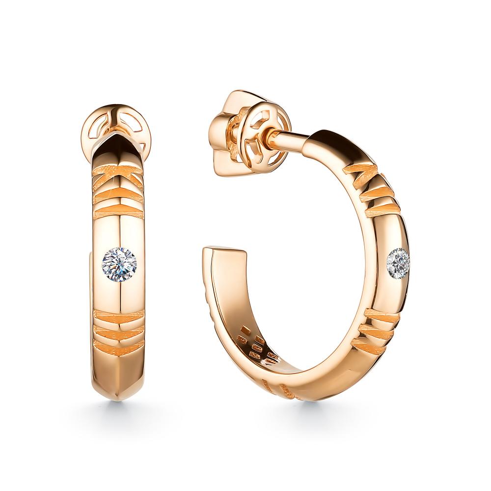 

Серьги конго из красного золота с бриллиантом АЛЬКОР 24452-100, 24452-100
