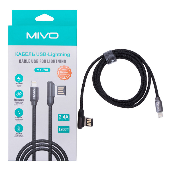 Кабель lightning - usb Mivo 1.2 м черный