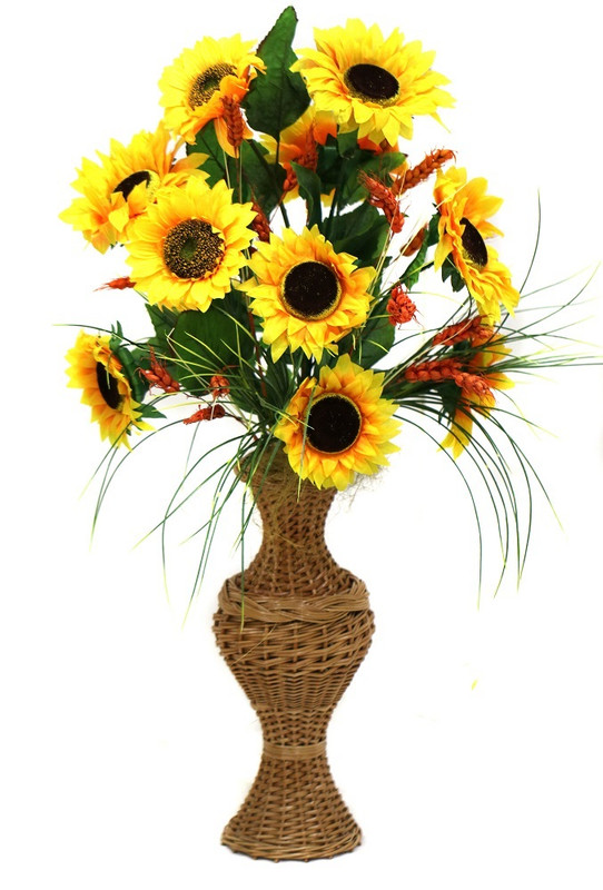 

Искусственная композиция подсолнухи в плетеной вазе, Желтый