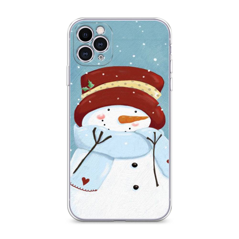 

Чехол для Apple iPhone 11 Pro "Застенчивый снеговик", Голубой;белый;красный, 12350-5