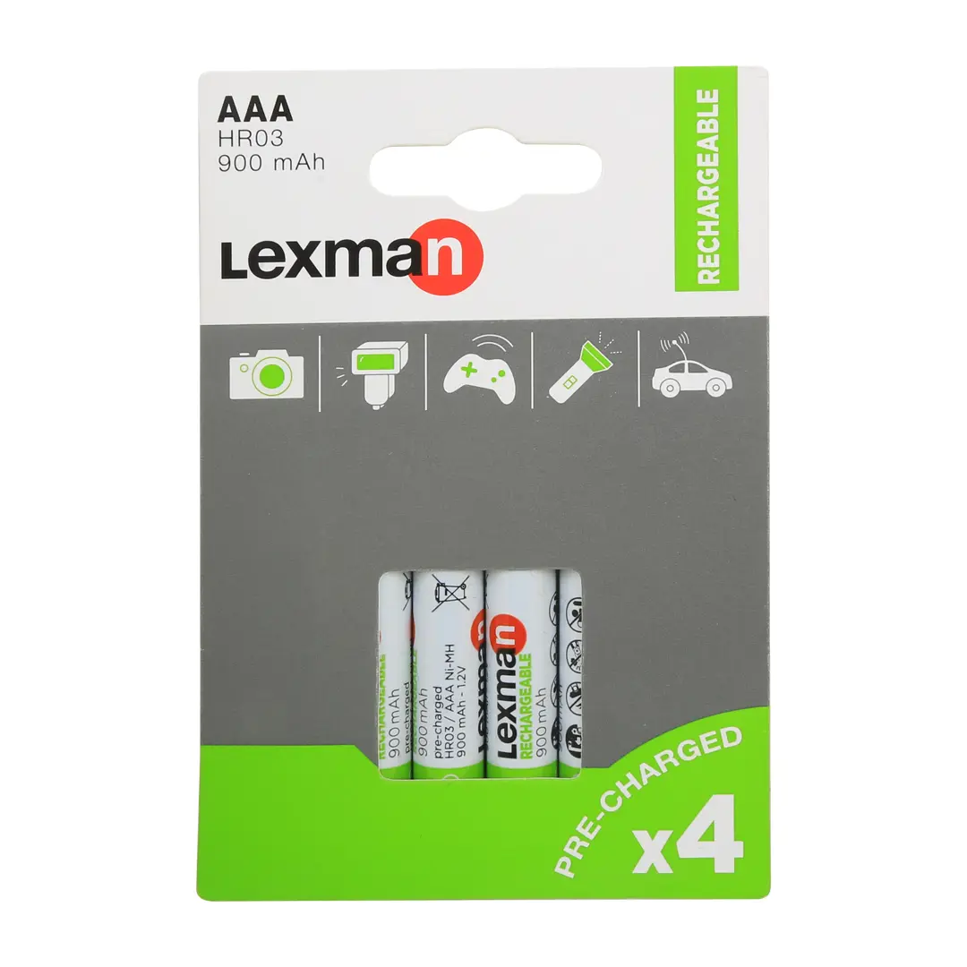 Аккумуляторная батарейка Lexman AAA (HR03) Ni-Mh 900 мАч 4 шт. ножницы садовые аккумуляторные deko dkgs 3 6 в акб и зу в комплекте