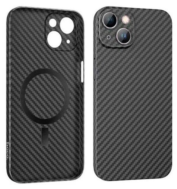 

Чехол Hoco для телефона iPhone 14, кевларовая текстура, поддержка MagSafe, чёрный, Черный