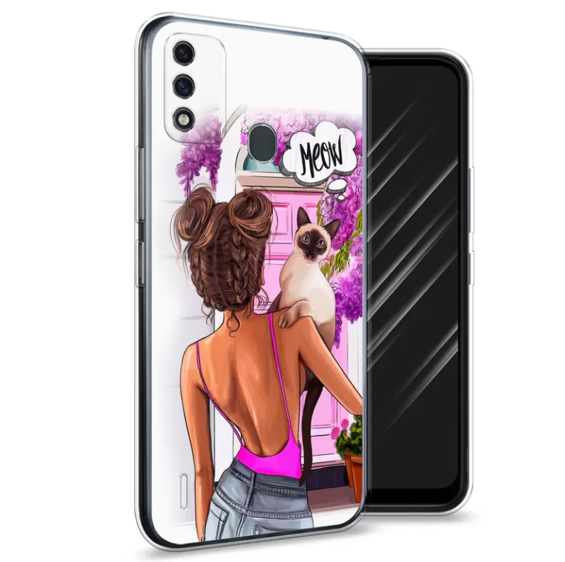

Чехол Awog на Itel A49 "Девушка с кошкой", Разноцветный, 3200750-7