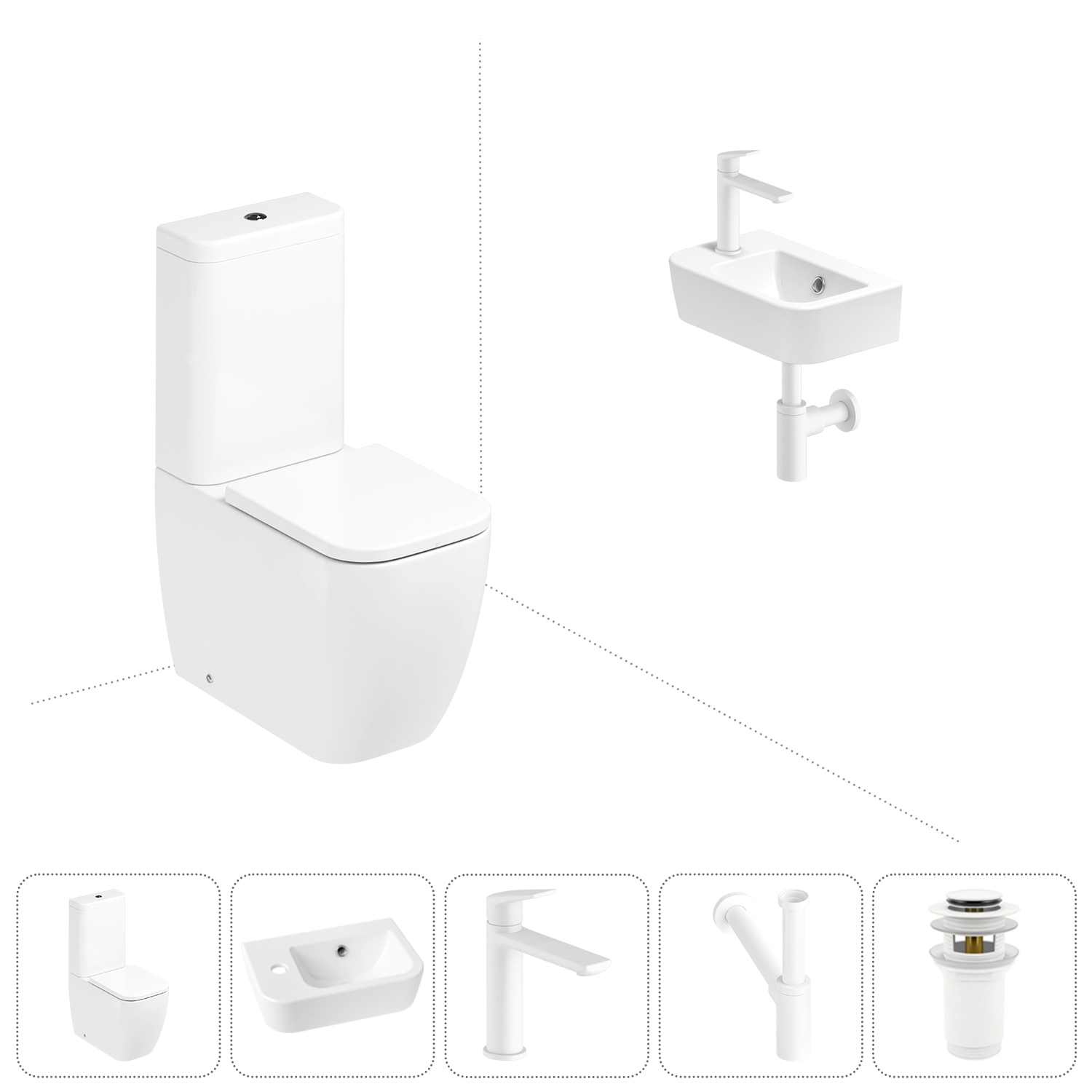 

Напольный унитаз-компакт Lavinia Boho One 202008574 в наборе 5 в 1, Белый, Набор для туалета_One_33022040_левсторонняя раковина_ 5 в 1