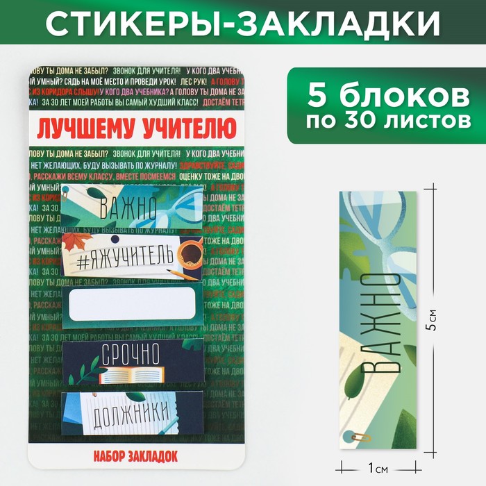 

Набор стикеров закладок «Лучшему учителю», 5 штук, 30 листов., (3шт.), Разноцветный