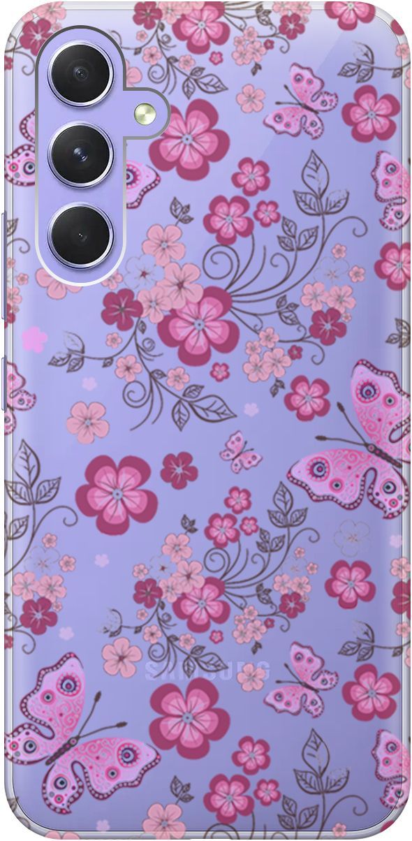 

Чехол на Samsung Galaxy A54 5G "Butterflies and Flowers" прозрачный, Прозрачный;розовый, 158765