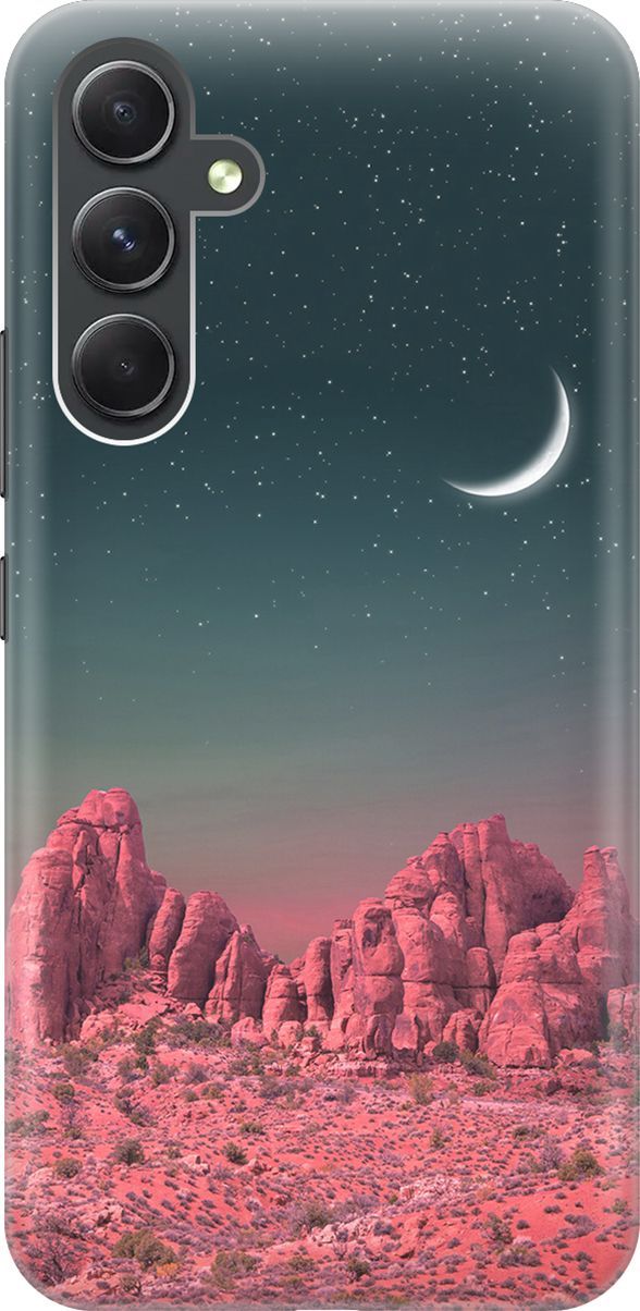 

Чехол на Samsung Galaxy A54 5G "Месяц над розовыми горами", Розовый;черный, 158758