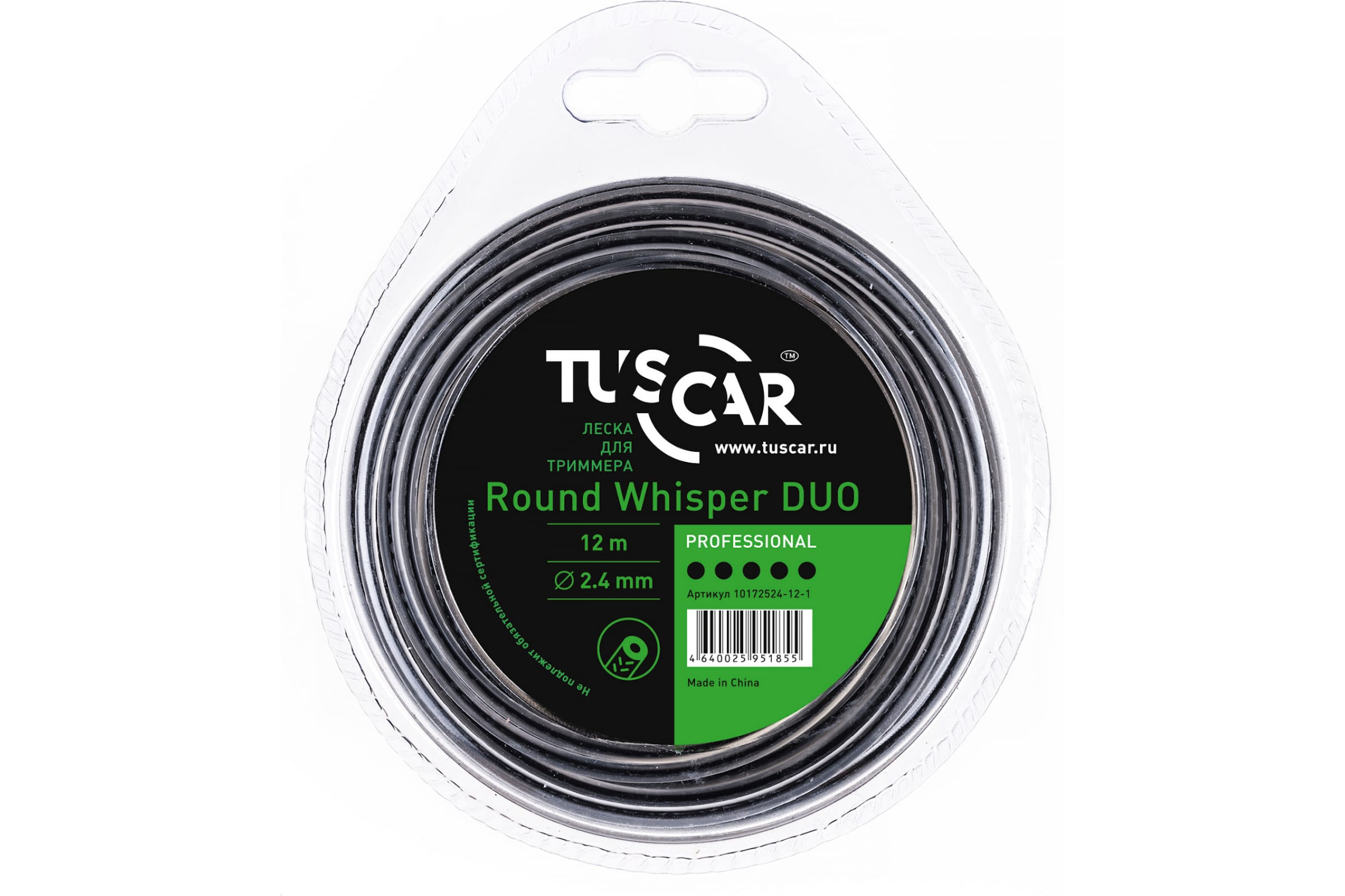 фото Леска для триммера round whisper duo, professional, 2.4 мм, 12 м tuscar 10172524-12-1