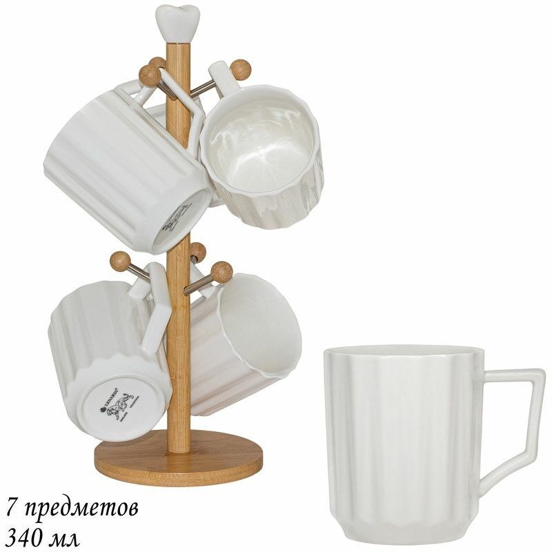 

Набор из 6 штук Кружка Lenardi Bamboo 8х8х10см, 340мл, подставка, фарфор, бамбук