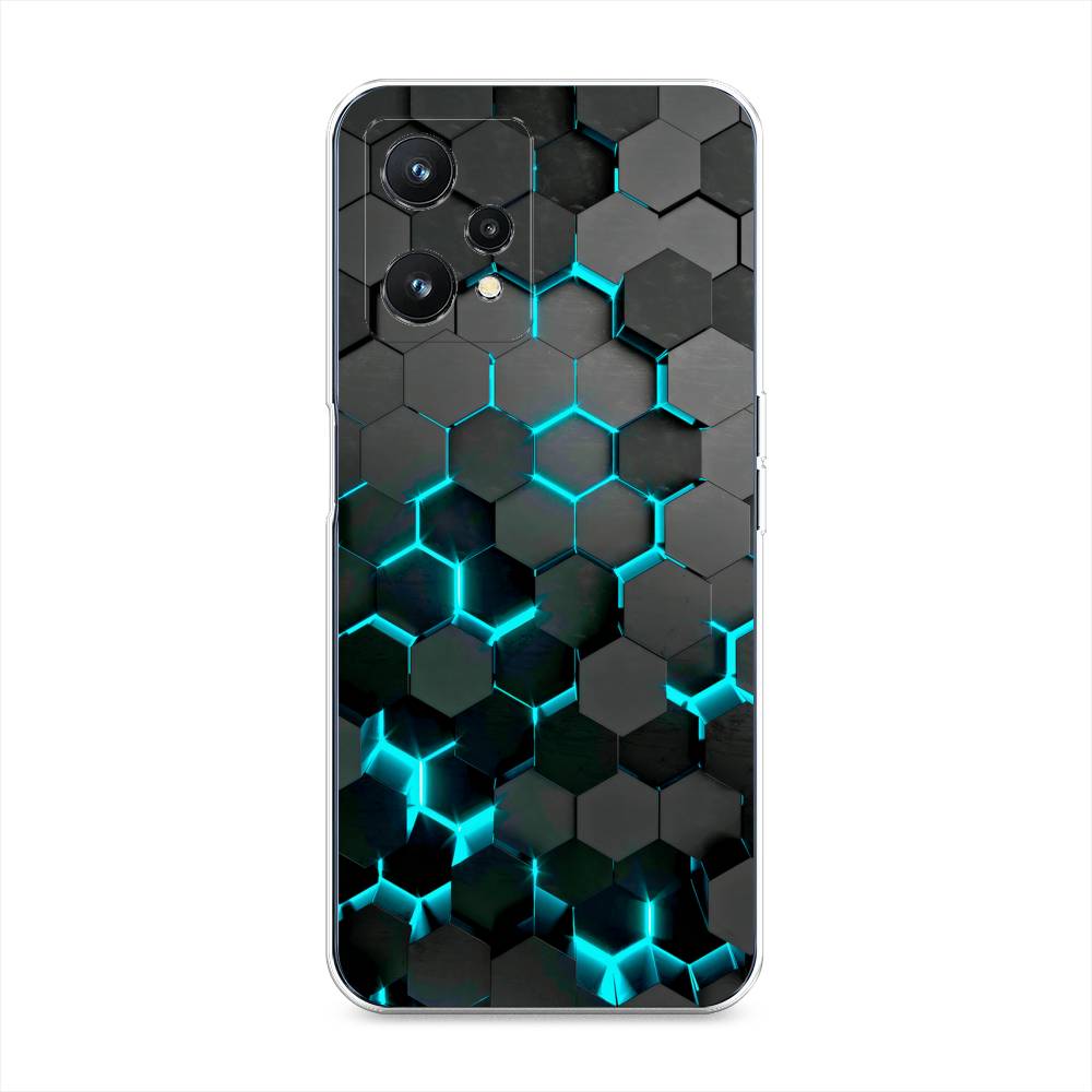 

Силиконовый чехол "Соты бирюзовые" на Realme 9 5G, Бирюзовый;черный