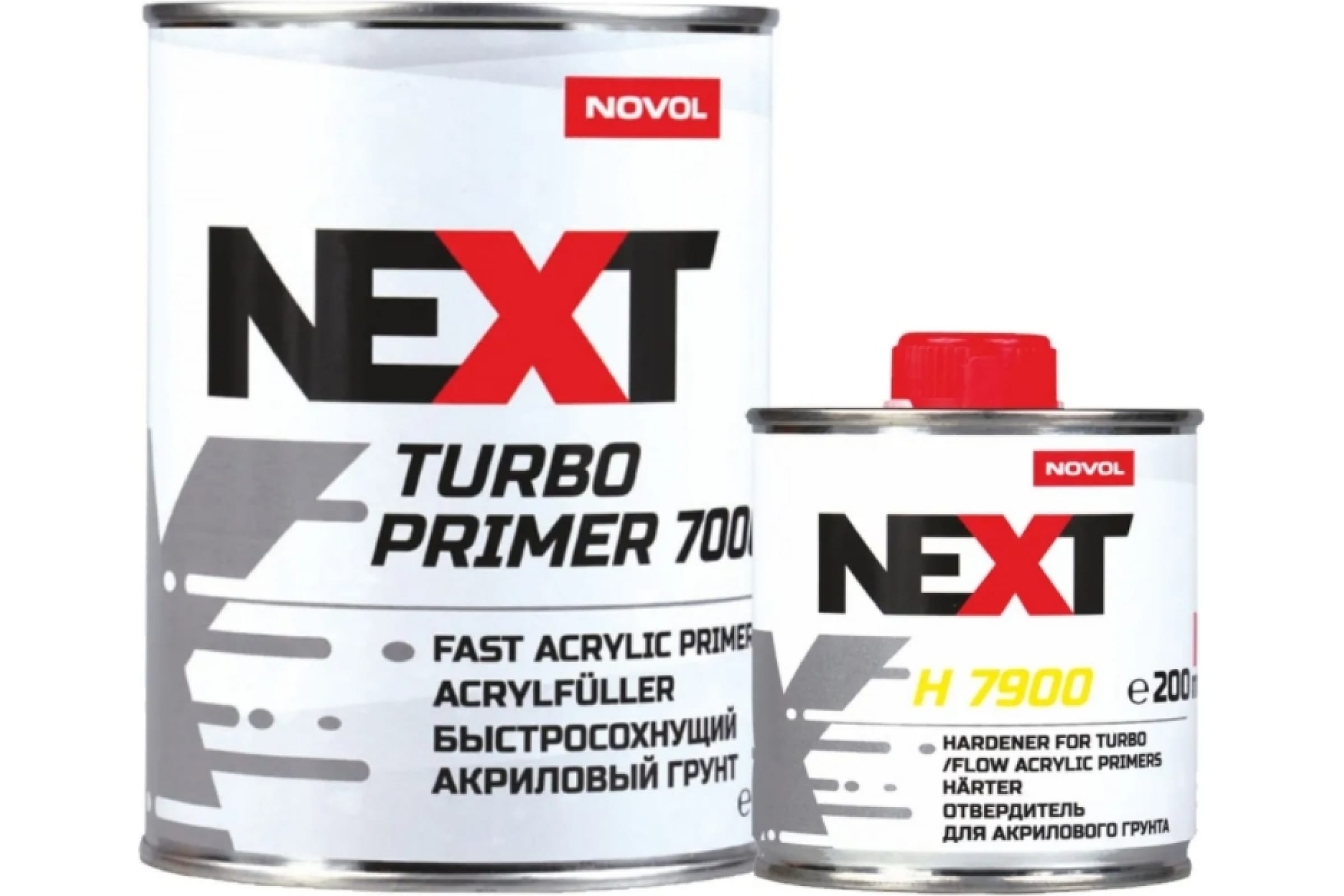 фото Novol грунт "next "turbo 7000", 2к, акриловый, быстросохнущий, 4+1, черный, банка 800 мл.