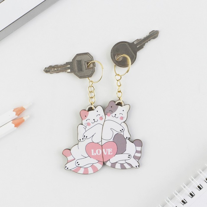 

Парные брелоки "Коты Love", 6,5 х 5,8 см, (2шт.), Разноцветный