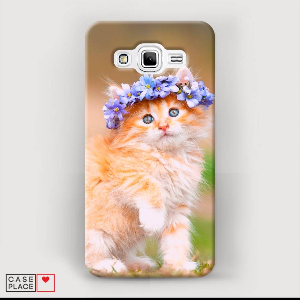 фото Чехол awog "рыжий кот в венке" для samsung galaxy j2 prime 2016