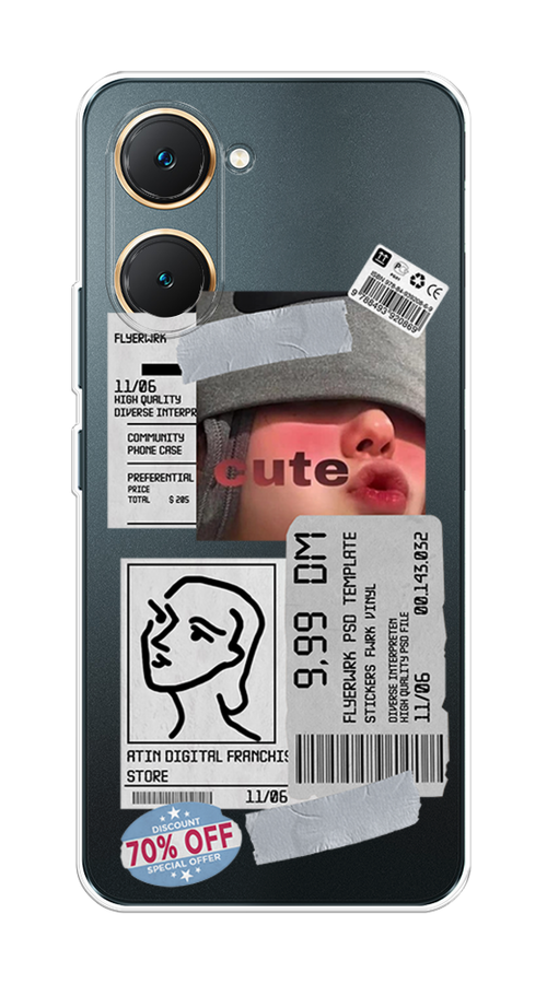 

Чехол на Vivo Y03 "Cute girl collage", Розовый;серый;голубой, 2610450-1