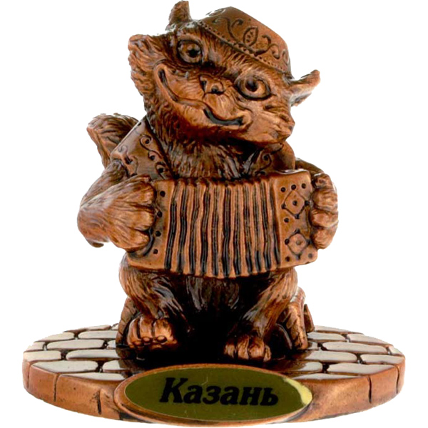 

Фигурка Казань Кот с баяном искусственный камень, Коричневый
