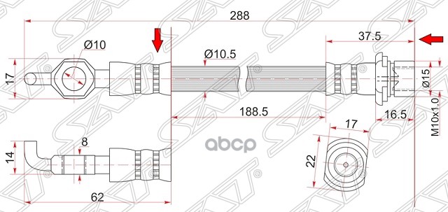 

ШЛАНГ ТОРМОЗНОЙ ПЕРЕДНИЙ (ТАИЛАНД) TOYOTA LITE/TOWNACE NOAH 2WD 96-98 LH=RH