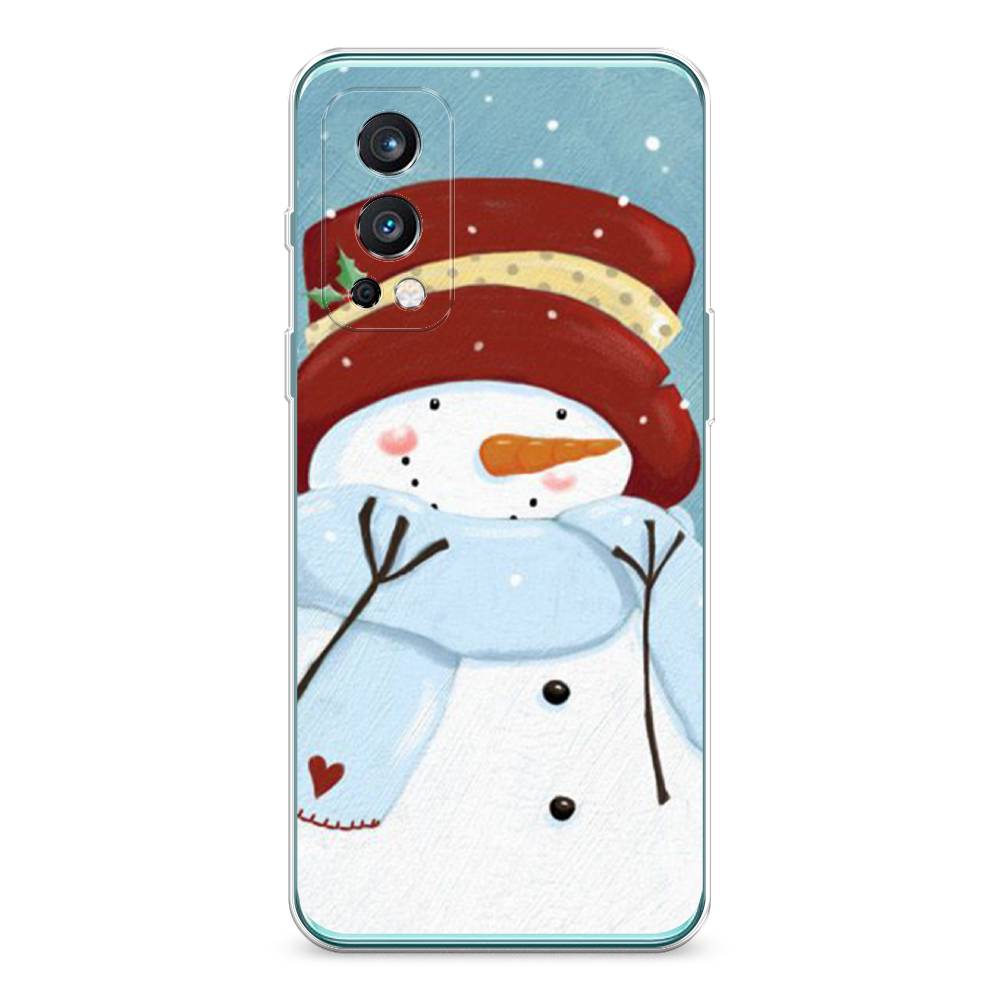 

Чехол на OnePlus Nord 2 5G "Застенчивый снеговик", Голубой;белый;красный, 151750-5
