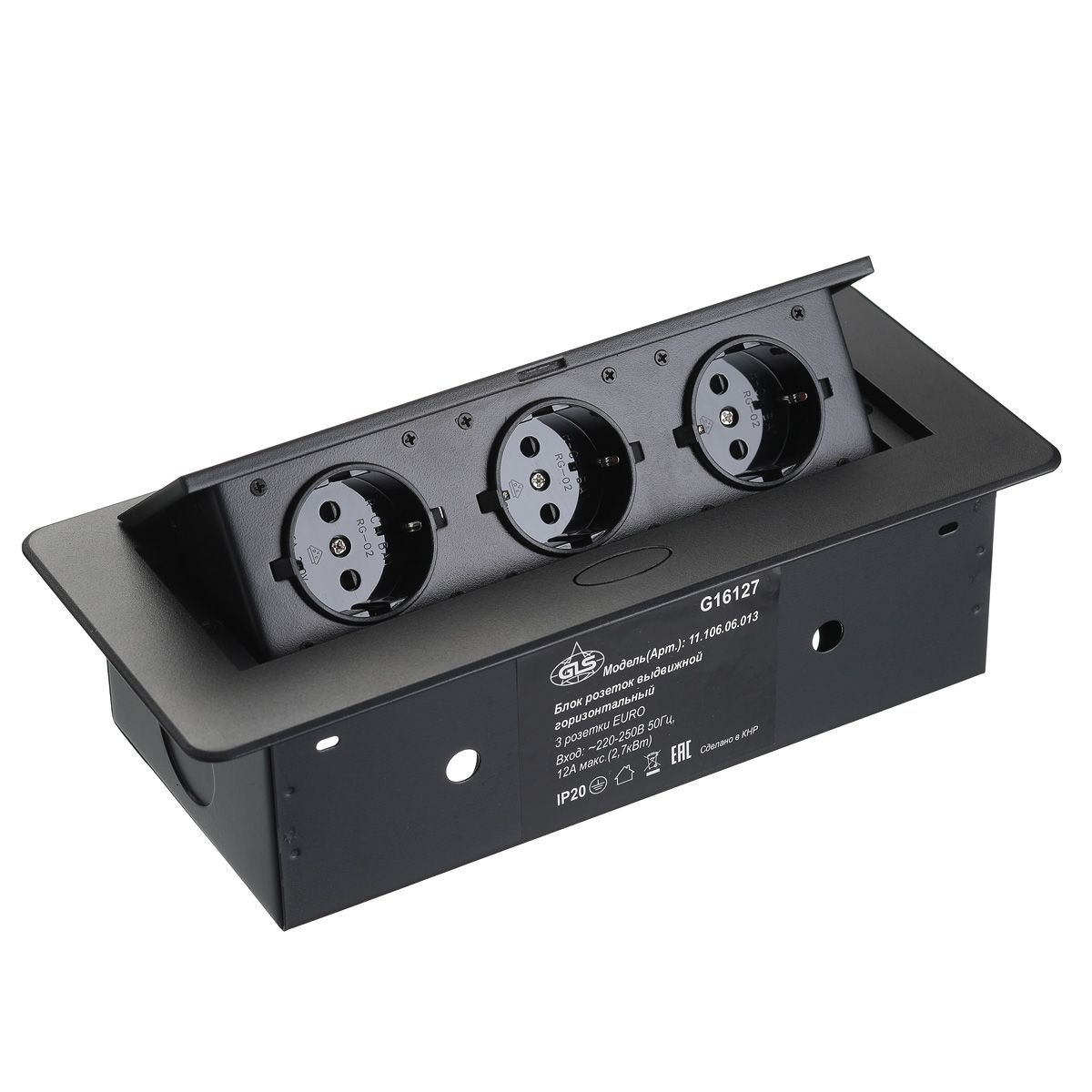 

Блок розеток прямоугольный выдвижной 3 розетки (Schuko), max 2700W, 250V, с проводом 2,0