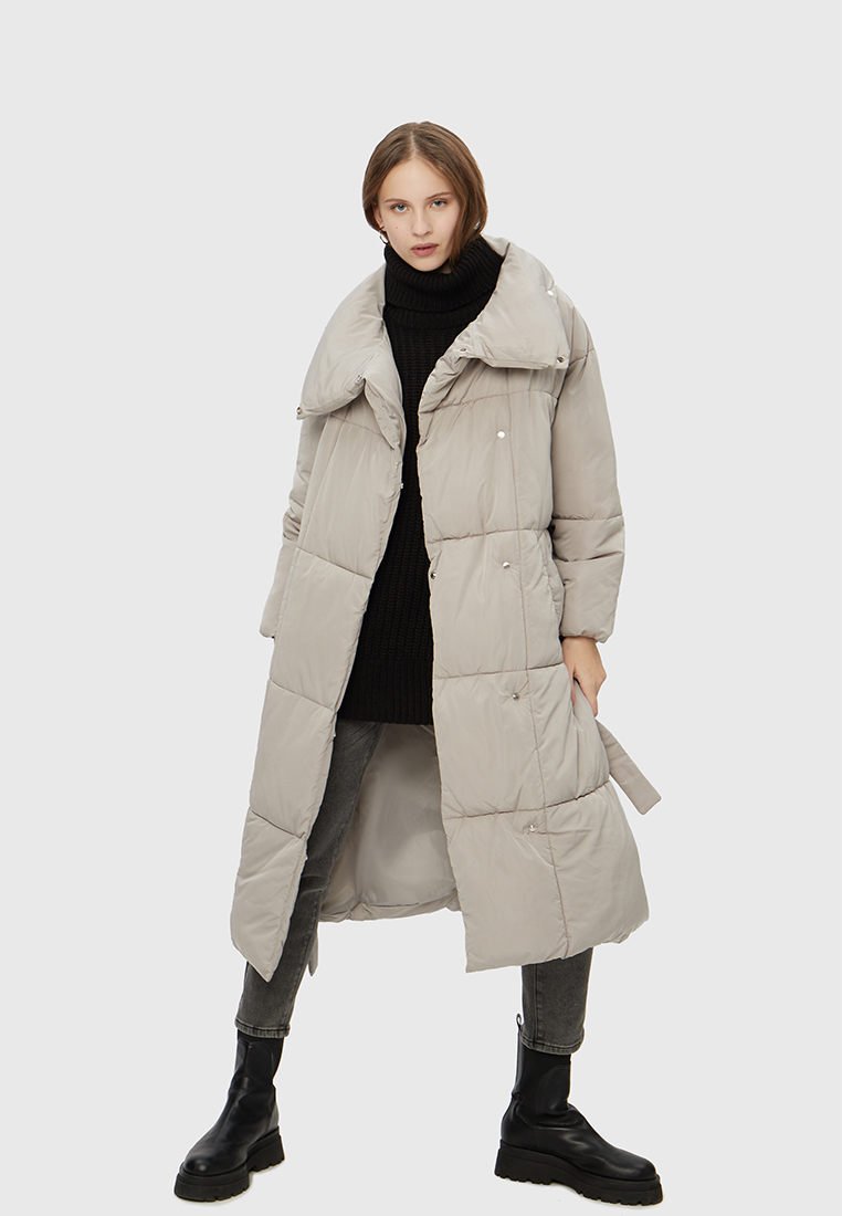 фото Утепленное пальто женское modis m212w00666 серое xl
