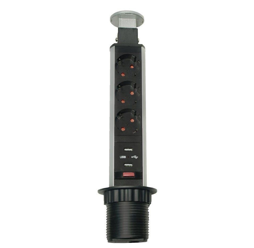 

Блок розеток выдвижной 3 розетки (Schuko) max 3500W, 250V, 2USB max 2,1 A с проводом 1,8м