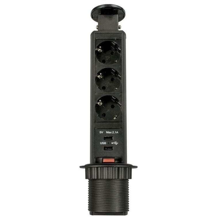 

Блок розеток выдвижной 3 розетки (Schuko), max 3500W, 250V, 2USB max 2, A с проводом 1,8м