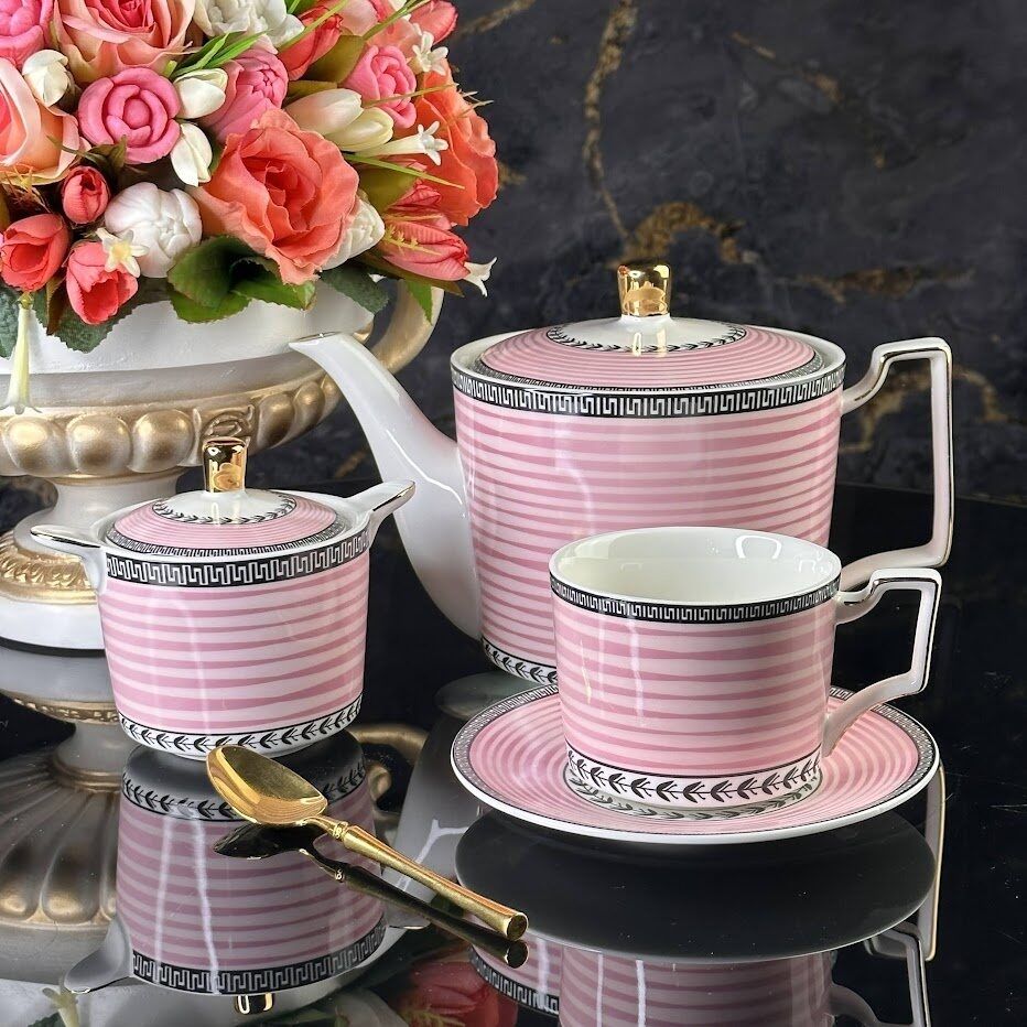 

Чайный сервиз на 6 персон 14 предметов Lenardi чашки, чайник, блюдца, сахарница, Белый