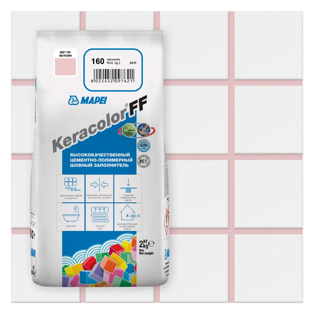 Затирка цементная Mapei Keracolor FF 160 цвет магнолия 2 кг 100065691654 розовый