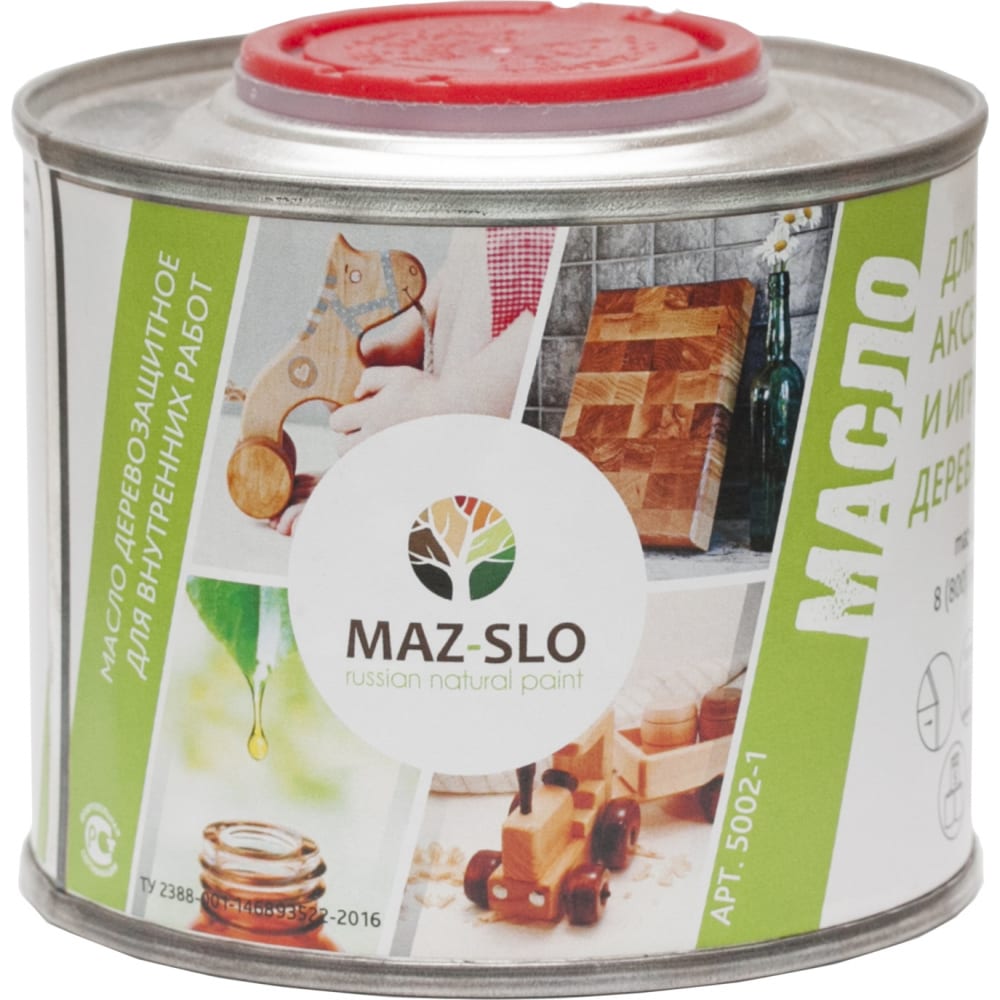 

Масло для кухонных аксессуаров и игрушек из дерева MAZ-SLO бесцветное 0.35 л 8070760