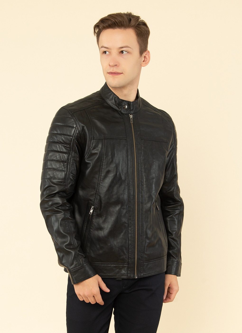 Кожаная куртка мужская Каляев 62677 черная 62 RU