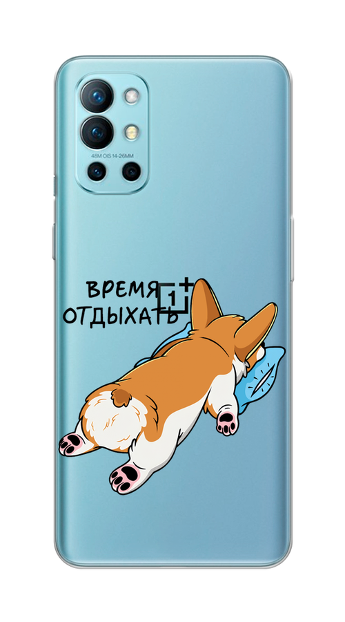 

Чехол на OnePlus 9R "Корги отдыхает", Черный;коричневый;голубой, 151650-1