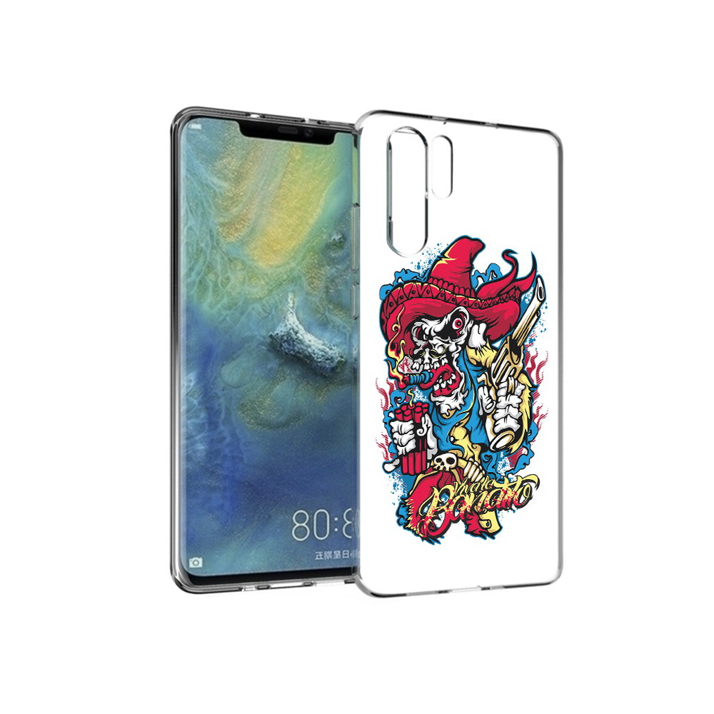 

Чехол MyPads Tocco для Huawei P30 Pro нарисованный скелет с писталетом, Прозрачный, Tocco