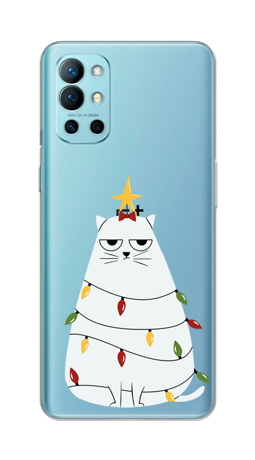 

Чехол на OnePlus 9R "Котик в гирлянде", Белый;красный;желтый, 151650-1
