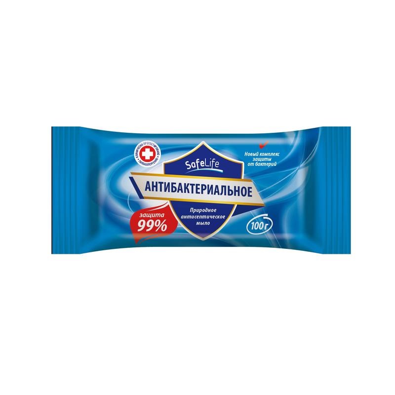 Мыло кусковое туалетное SafeLife антибактериальное, 100г, бумажная упаковка, 66шт.