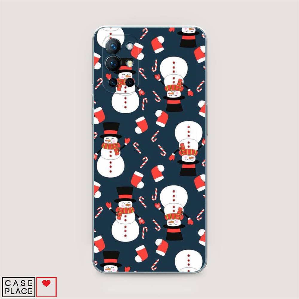 

Чехол на OnePlus 9R "Синие снеговики", Синий;белый;красный, 151650-5