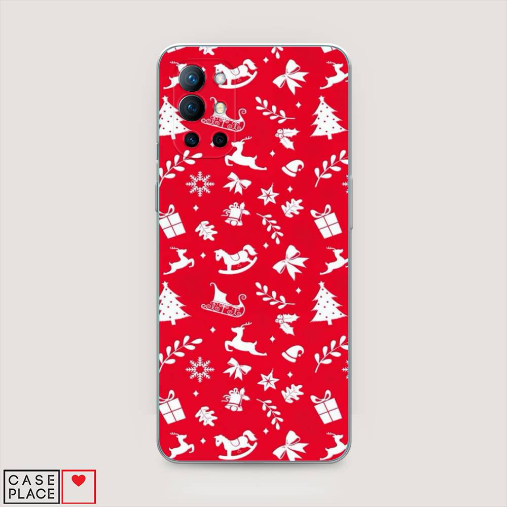 

Чехол на OnePlus 9R "Красный новогодний фон", Красный;белый, 151650-5