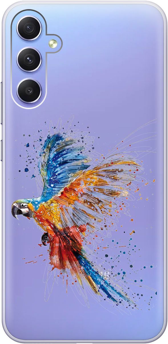 

Чехол на Samsung Galaxy A34 5G с 3D принтом "Colorful Parrot" прозрачный, Прозрачный;голубой, 158725