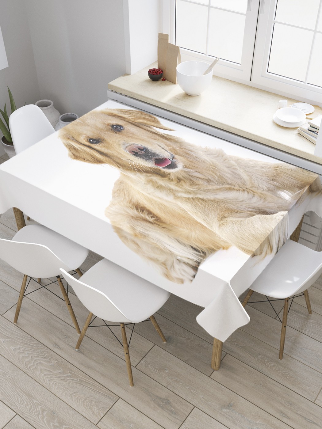 

Скатерть прямоугольная JoyArty "Взрослый ретривер" из сатена, 180x145 см, Бежевый, Взрослый ретривер