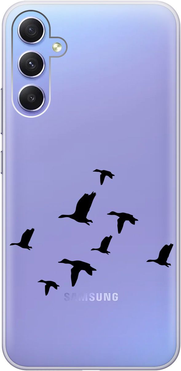 

Чехол на Samsung Galaxy A34 5G с 3D принтом "Flock of Ducks" прозрачный, Прозрачный;черный, 158725