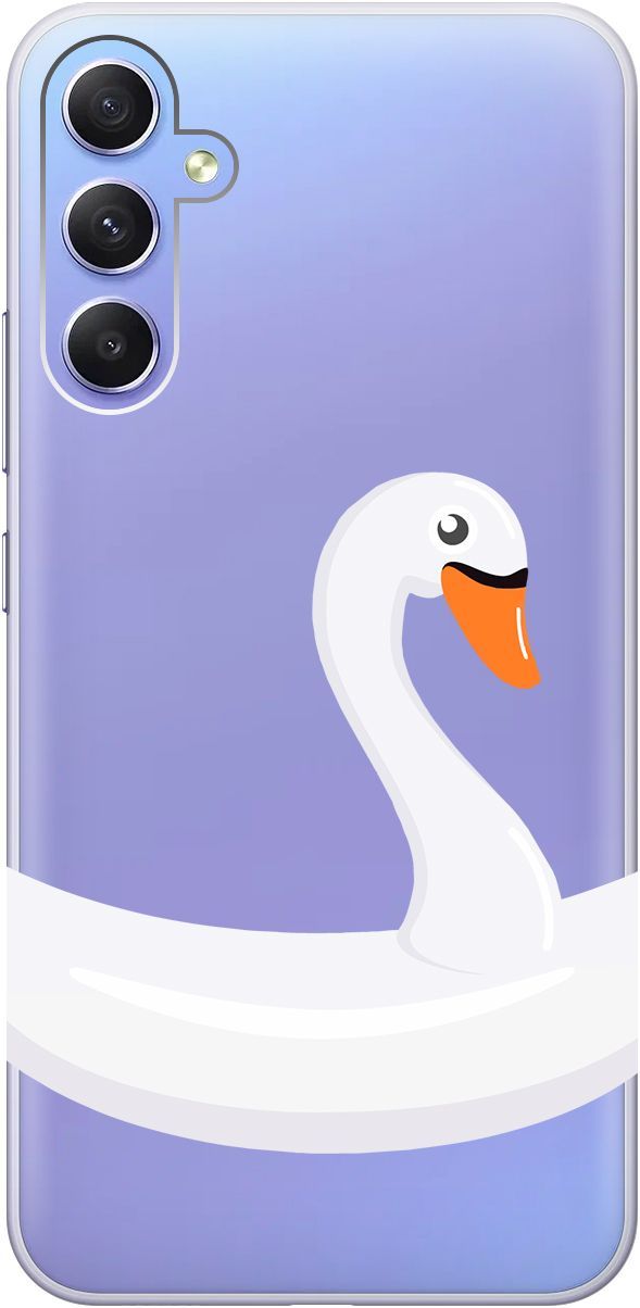 

Чехол на Samsung Galaxy A34 5G с 3D принтом "Swan Swim Ring" прозрачный, Прозрачный;белый, 158724
