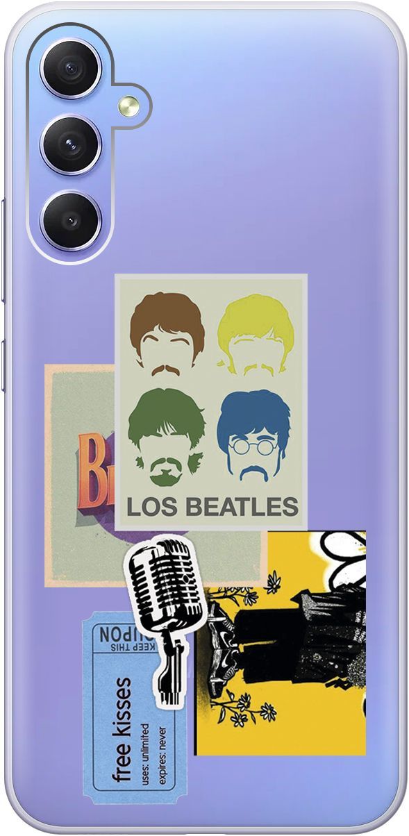 

Чехол на Samsung Galaxy A34 5G с 3D принтом "Beatles Stickers" прозрачный, Прозрачный;бежевый, 158724
