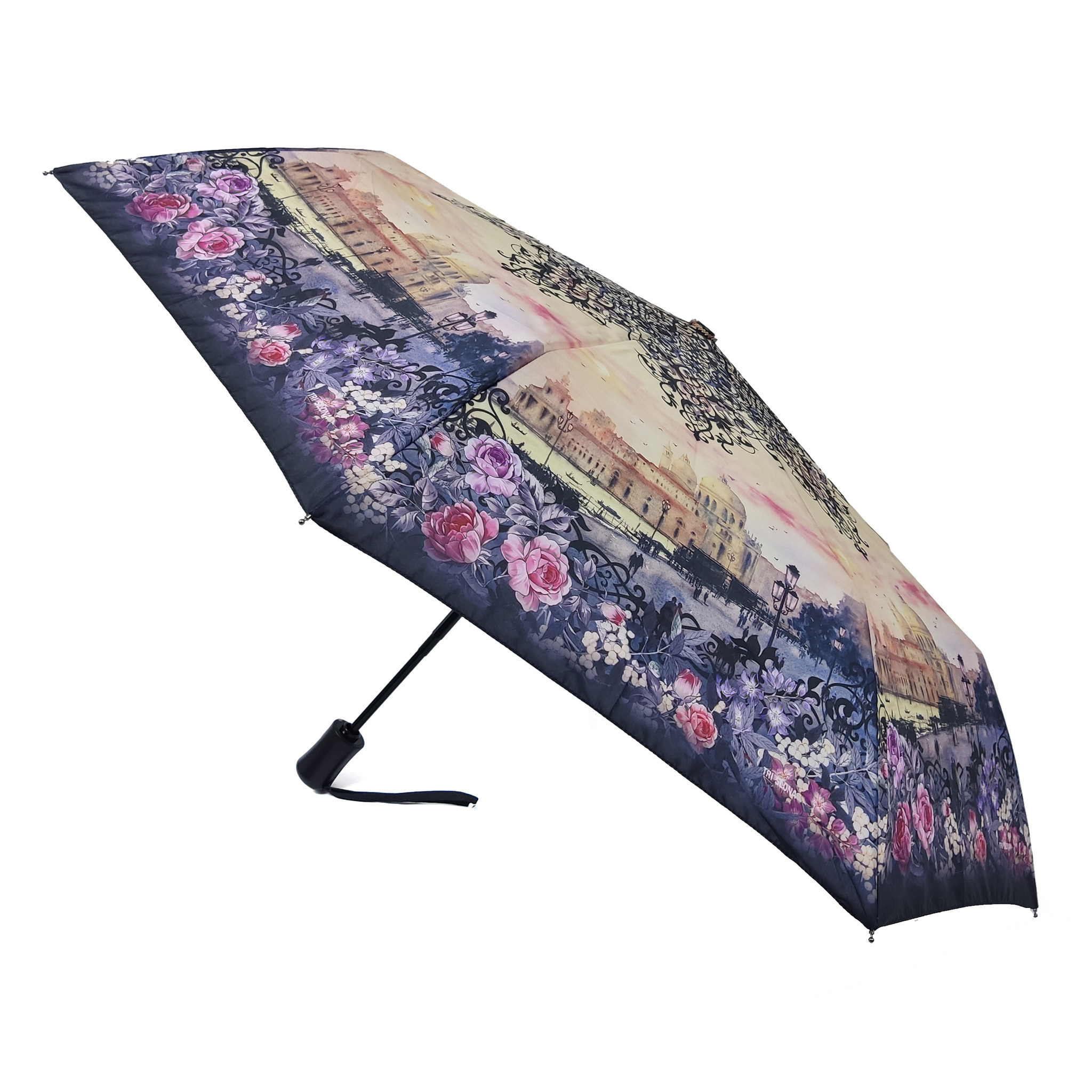 Зонт женский Три Слона 3881 бежевый/фиолетовый