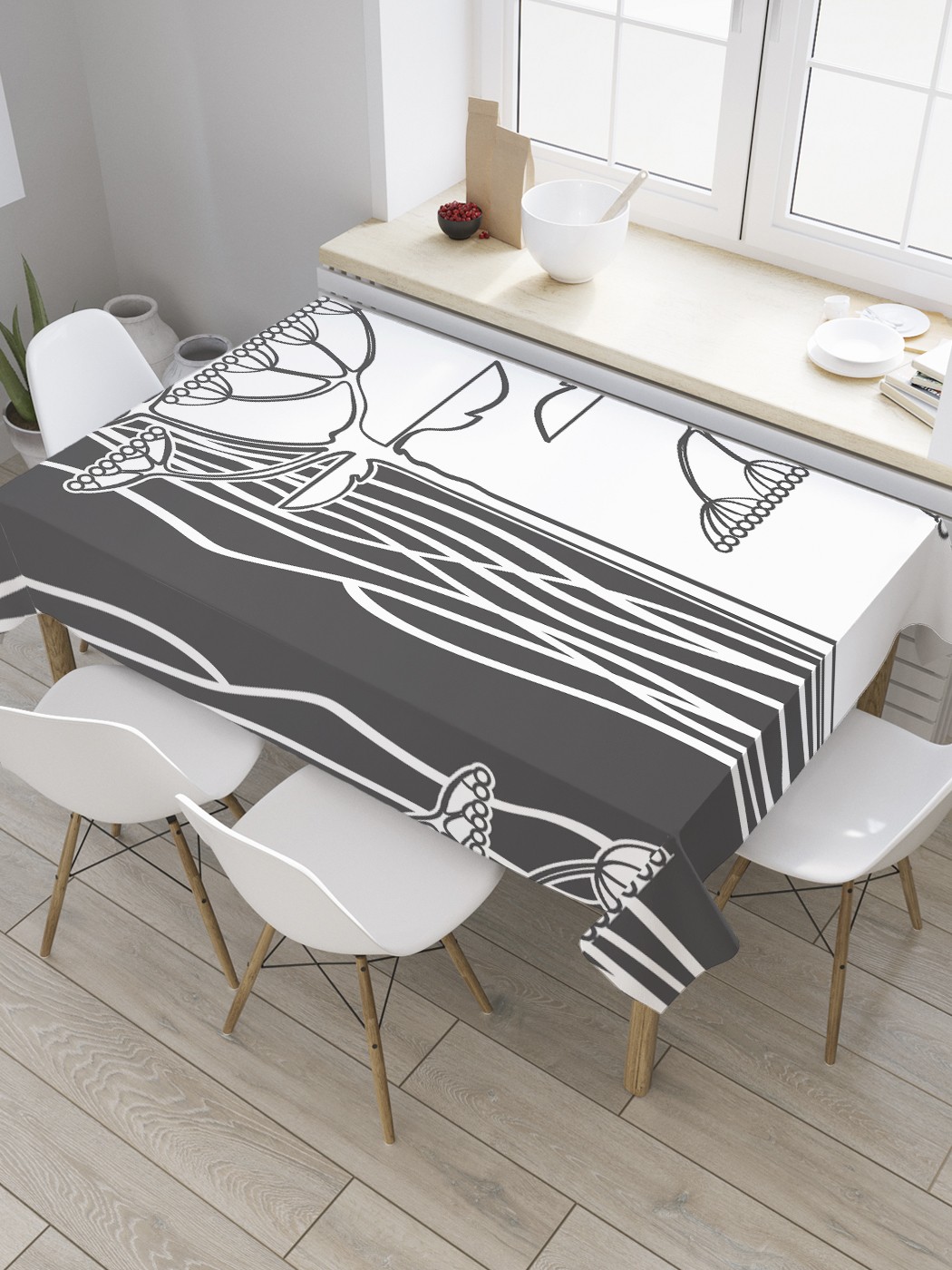 

Скатерть прямоугольная JoyArty "Геометрия зонтичных растений" из сатена, 180x145 см, Черный, Геометрия зонтичных растений