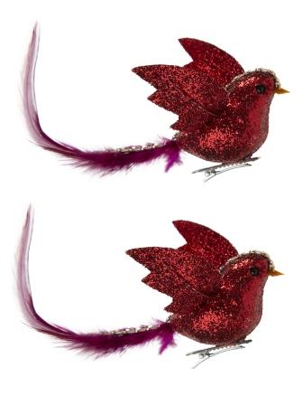 фото Елочная игрушка феникс present 2 птички красные 82242 9 см 1 шт.