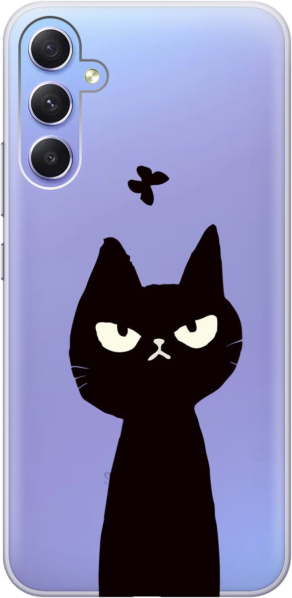 

Чехол на Samsung Galaxy A34 5G с 3D принтом "Disgruntled Cat" прозрачный, Прозрачный;черный, 158724